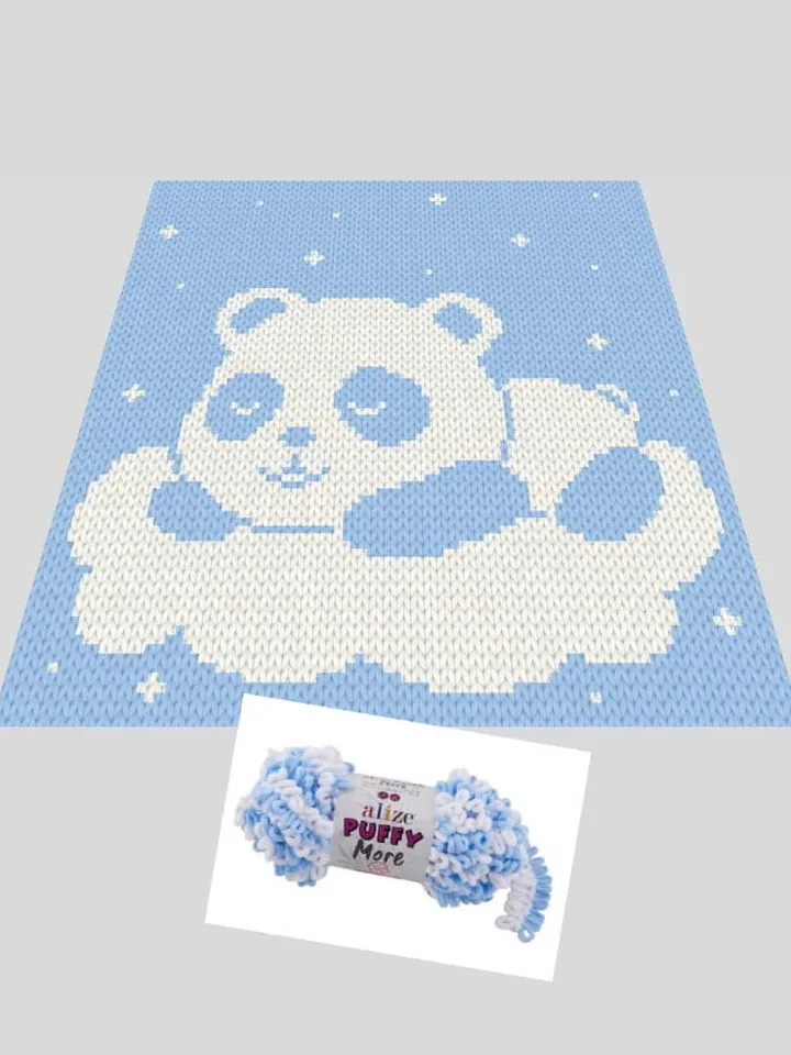 Loop yarn Finger knitted Sleeping Panda blanket pattern