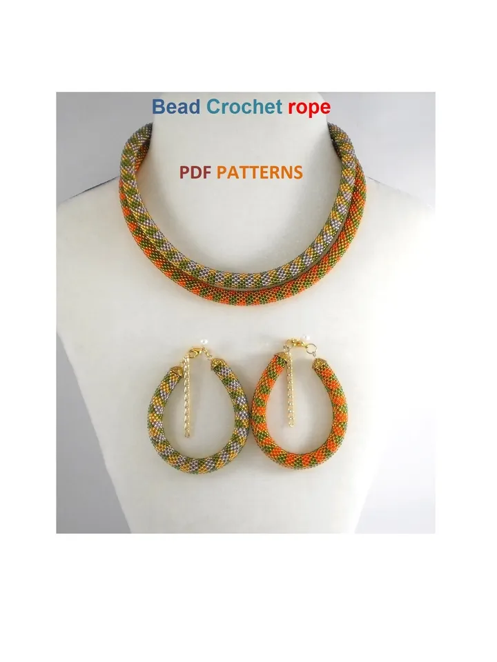 Bead Crochet rope pattern necklace and bracelet "Jujube",DIY,bead crocheting,Instant Download,PDF patterns