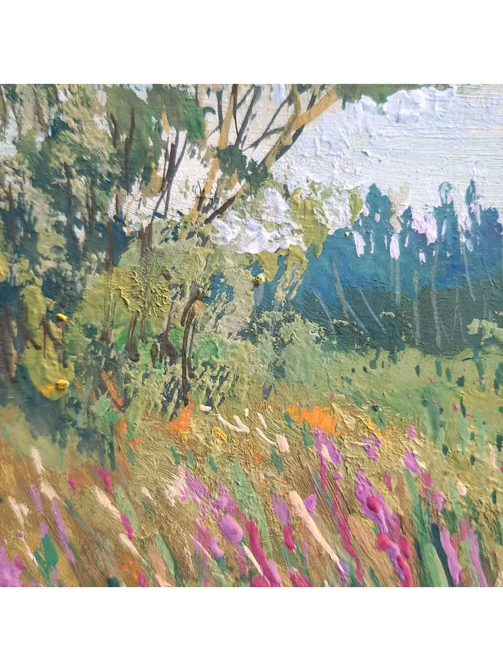 Tree Painting 7x5" Wildflower Landscape Small Artwork ORIGINAL Painting Impressionist Summer ART Signed by artist Marina Chuchko