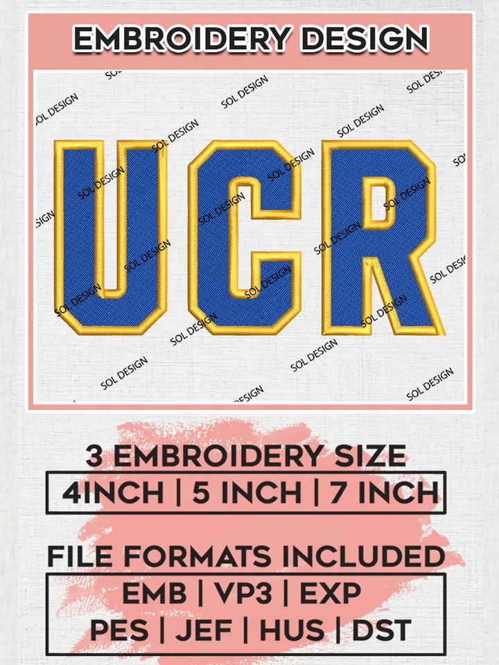 NCAA UCR Highlanders Football Team Logo Embroidery Design Files, NCAA UC Riverside Highlanders Machine Embroidery, NCAA Teams, Game Day, 3 sizes, NCAA Machine embroidery designs, Digital Download