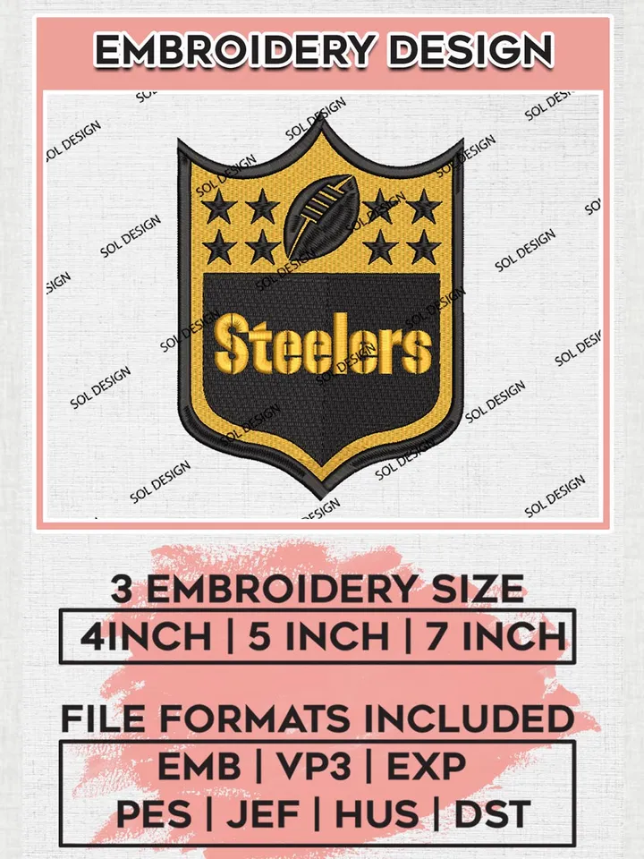 NFL Pittsburgh Steelers Embroidery Design Files, NFL Steelers, NFL Embroidery Designs, NFL Pittsburgh Steelers Machine Embroidery Design, Digital Download