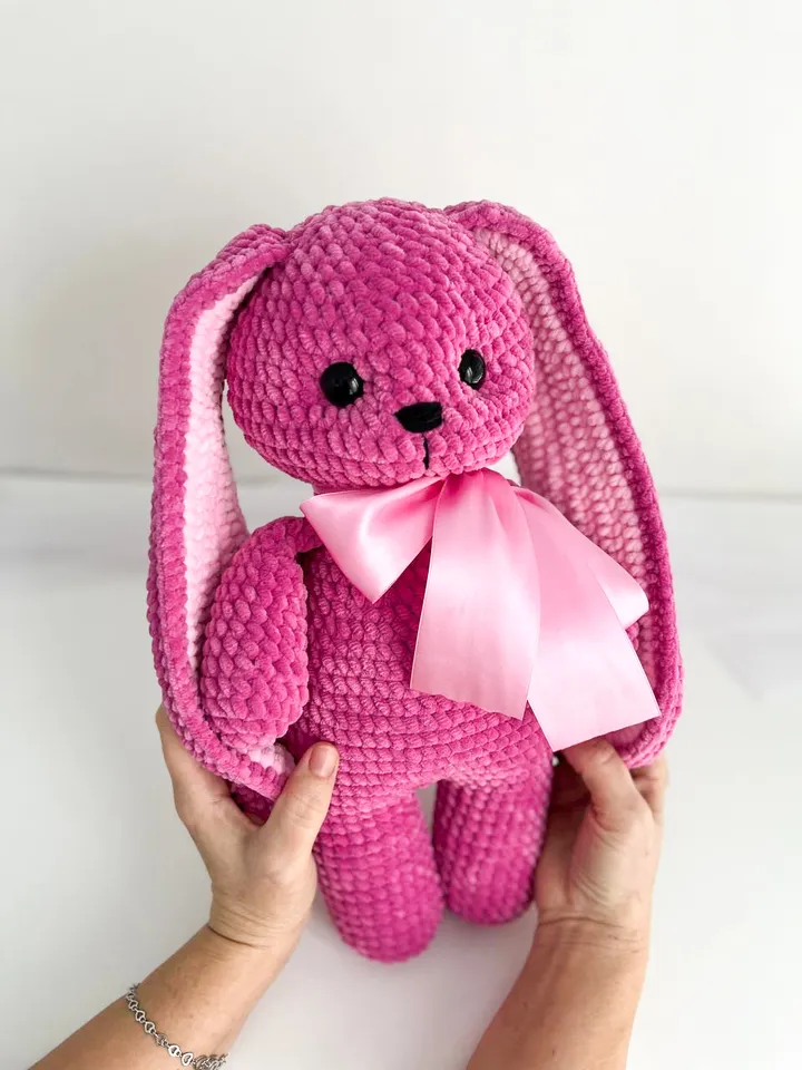 pink plush bunny, crocheted