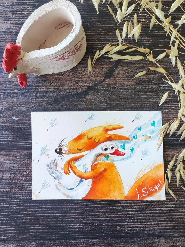27x27cm Artwork by Julia Schigal "The Best Gift" - watercolor, gouache, pastel