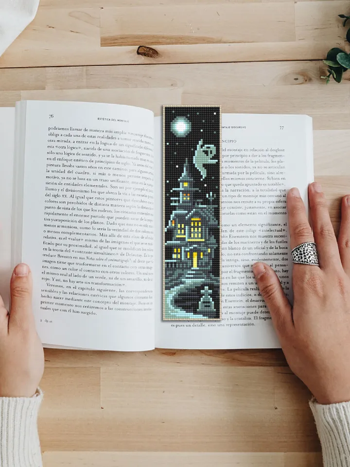 Halloween bookmark cross stitch pattern PDF download Haunted house cross stitch chart, Handmade bookmark pattern digital, Spooky ghost #B217