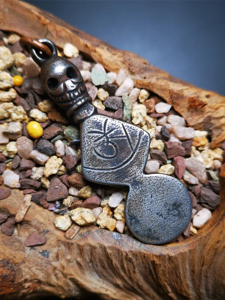 Gandhanra Vintage Skull Sītavana Phurba Amulet,Kila,Kilaka Pendant, Handmade Cold Iron Amulet