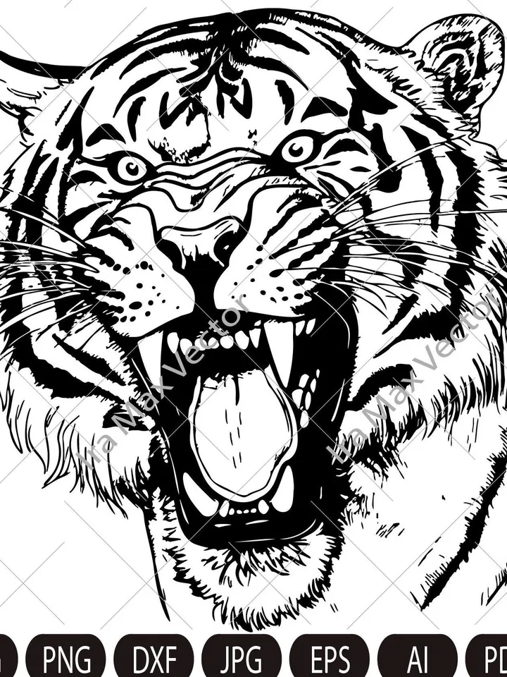 Tiger Head Svg, Tiger growling, Angry Tiger, Tiger T-shirt, Tiger Face SVG, Tiger Silhouette, Cut file