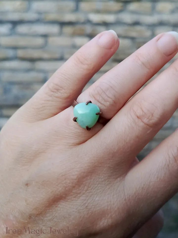 Copper Boho Ring with Chrysoprase Gemstone – Tribal Style Jewelry