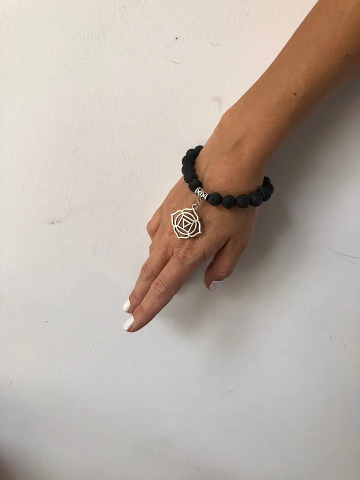 Genuine Lava Stone Cakra Pendant Spiritual Bali Bracelet | Yoga Bracelet | Yoga Jewerly | Spiritual Jewerly |Oil Aromatherapy Bracelet Black