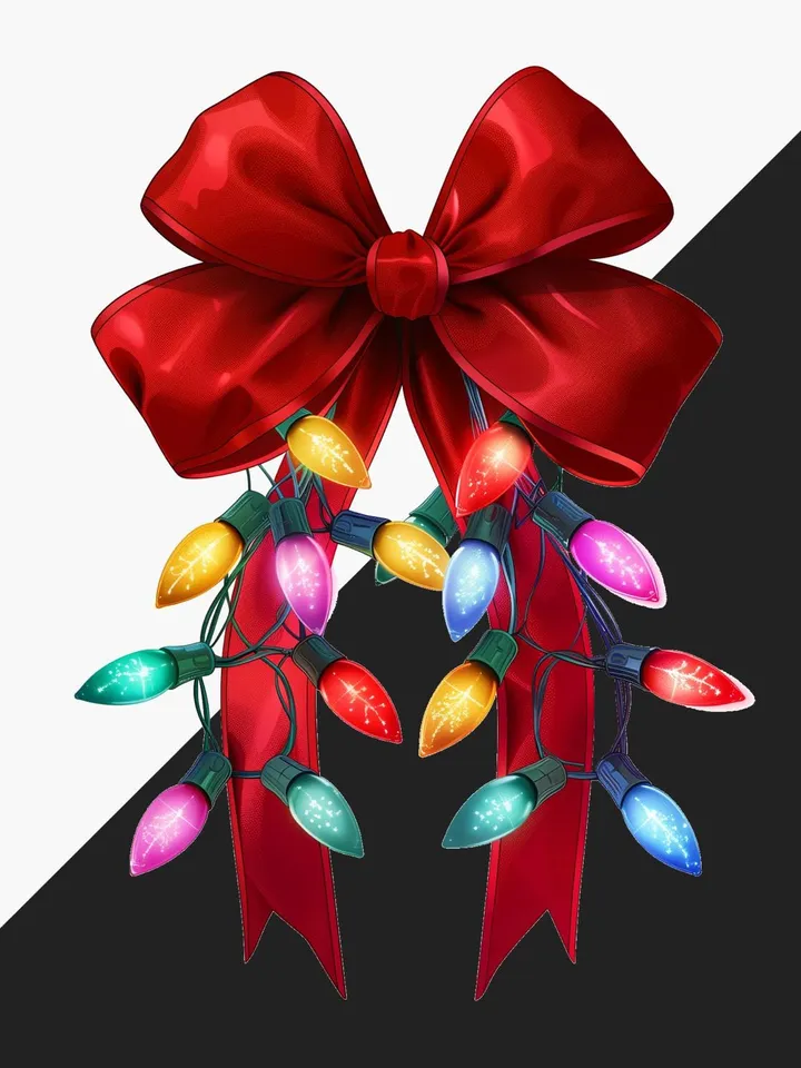 Christmas Light Coquette Bow PNG tshirt design, Christmas Season sublimation, New year PNG, Retro Merry Christmas Png, Coquette Bow