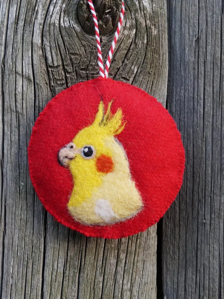 Yellow cockatiel Christmas ornament, pet portrait, made to order