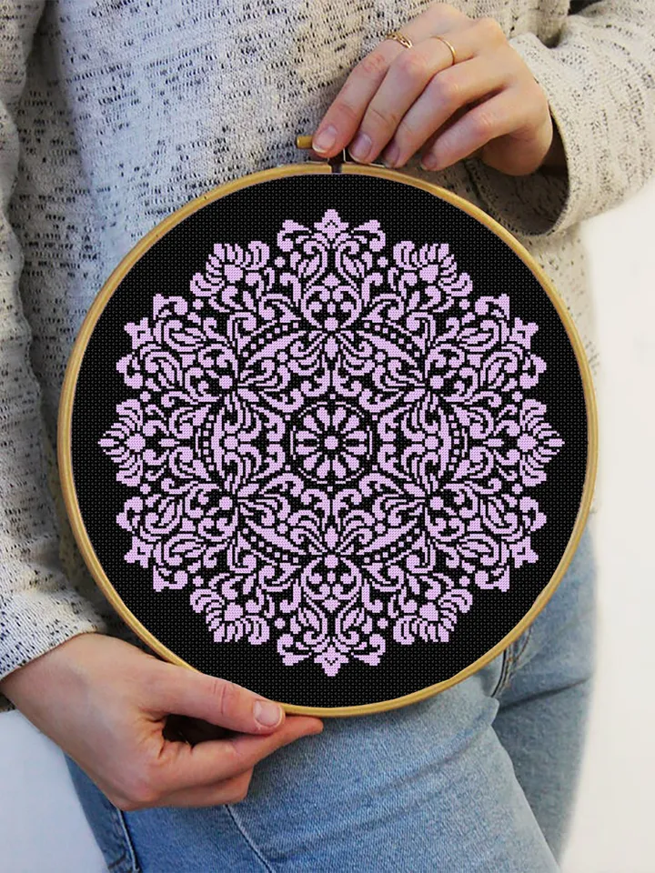 Flower mandala cross stitch pattern PDF download Monochrome cross stitch chart, Simple mandala pattern digital PDF, Mandala ornament #M259