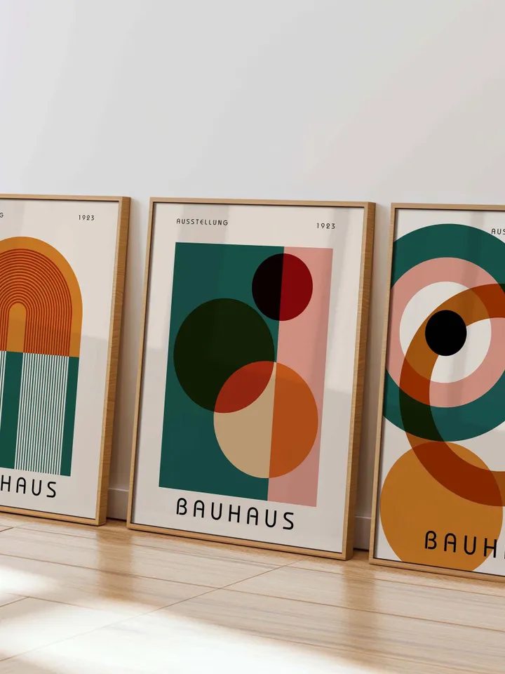 Bauhaus Set of 3 Prints, Vintage Mid Century Modern Posters, Retro Geometric Gallery Wall Set, Minimalist Trendy Wall Decor Digital Download