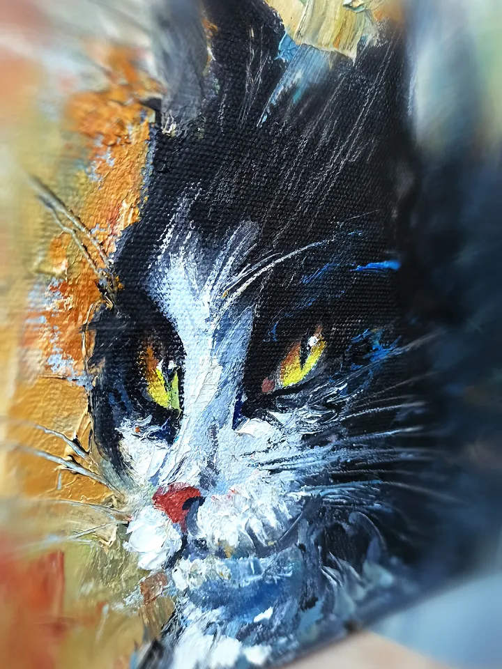 The Expendable Cat. Original Oil Painting Abstract Cat Square Artwork