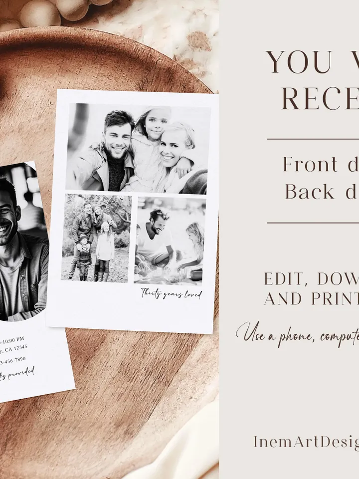 30th Birthday Party Invitation Card, Look Who's 30, Editable 30th Birthday Card Template, Printable Minimalist Birthday Photo Card Canva