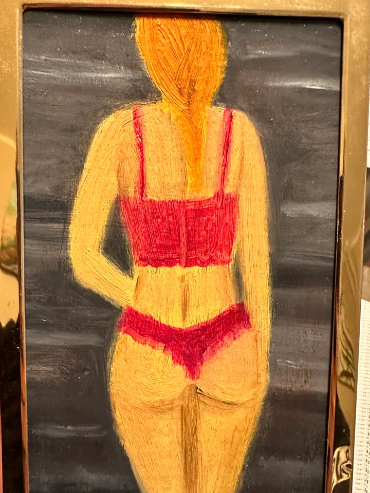 Oil Painting Portrait of a Woman in Red Lingerie Figurative Women Miniature Cardboard 6x4 inches 15 cm x10 cm In a gold frame Feminist Art Modern Art Impressionism Wall Decor