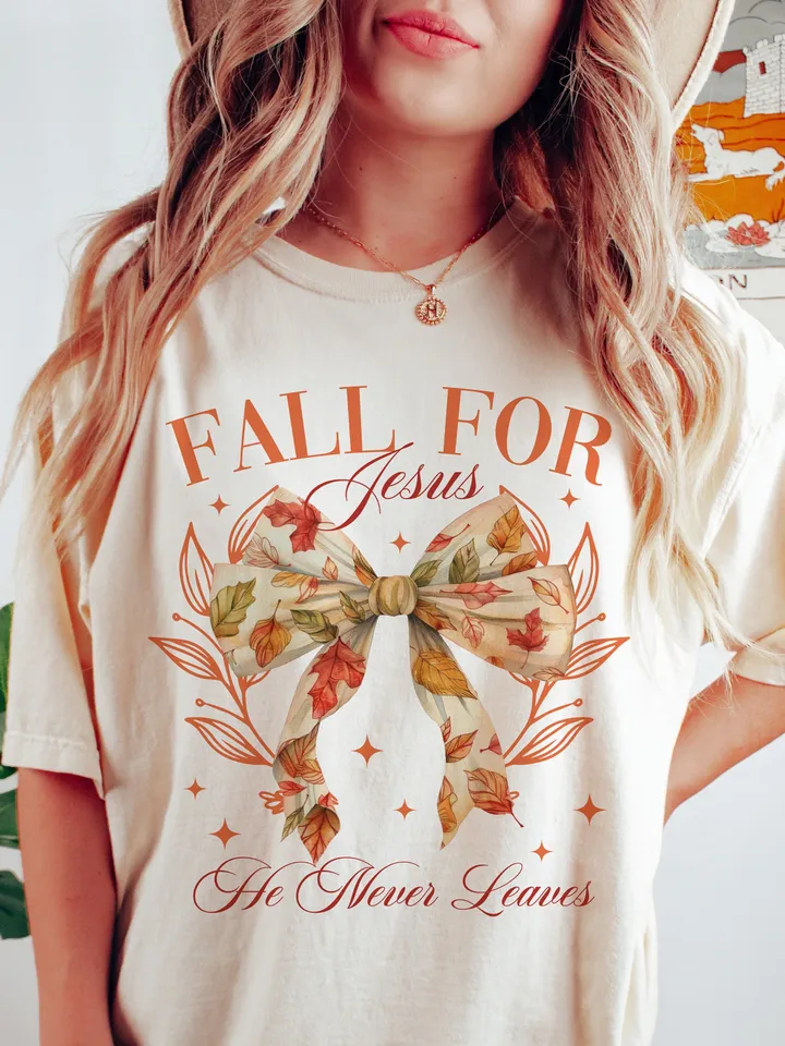 Fall for Jesus he leaves PNG, Fall Coquette Bow PNG, Fall Shirt PNG, Christian Png Autumn Sublimation Design, Trending Png, Digital Download