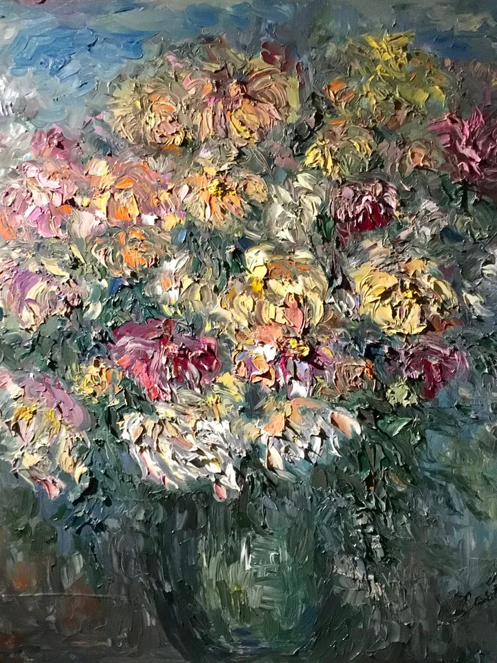 Chrysanthemums in a vase,original oil painting on canvas, abstract flowers painting, unique handmade painting,home decoration wall hanging