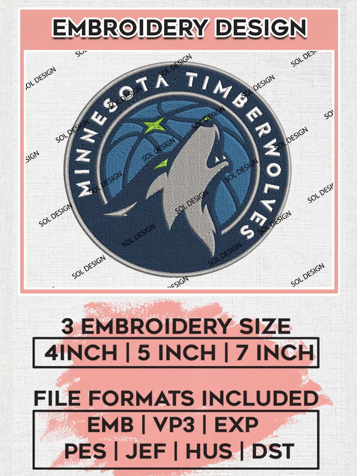 NBA Minnesota Timberwolves Logo Embroidery Design, NBA Minnesota Timberwolves Machine Embroidery Files, NBA Machine Embroidery Design, Machine Embroidery Design, Digital Download