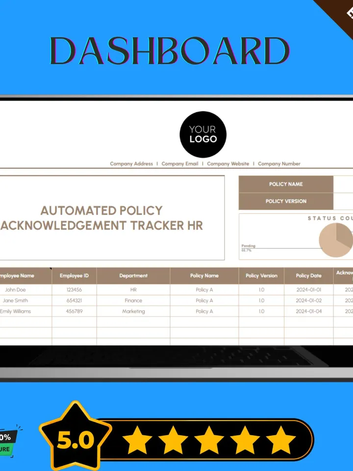 Automated Policy Acknowledgement Tracker HR, Editable Google Sheets, Digital Tool for Employee Compliance Management