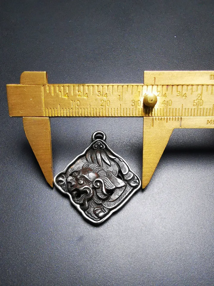 Gandhanra Antique Tibetan Buddhist Amulet,Snow Lion-the Four Dignities(Garuda,Tiger,Dragon,Lion),Buddhist Talisman,Inlaid with Sliver