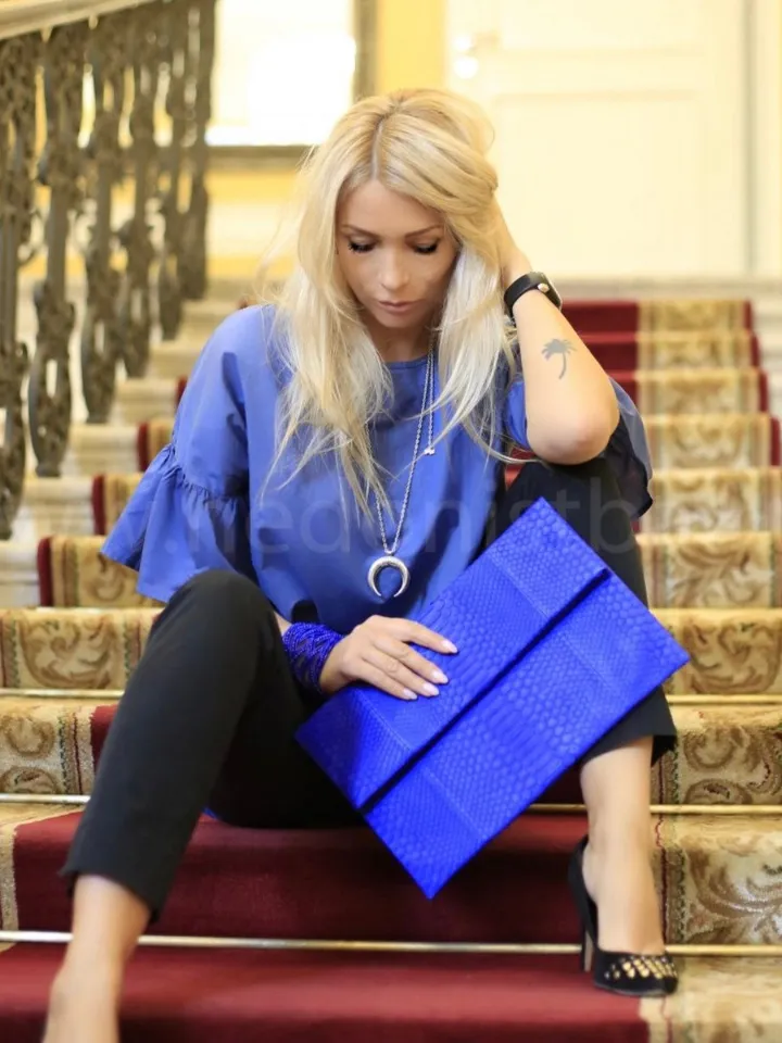Genuine Python Skin Royal Blue Big Envelope Clutch | Macbook Air Case Leather | Ultramarine Bright Blue Elegant Woman Bag | Snake skin Bag