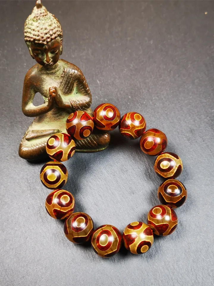 Gandhanra Handmade Tibetan 3 Eyes Dzi Bead Bracelet,Diameter 0.63", Circumference 7.5"