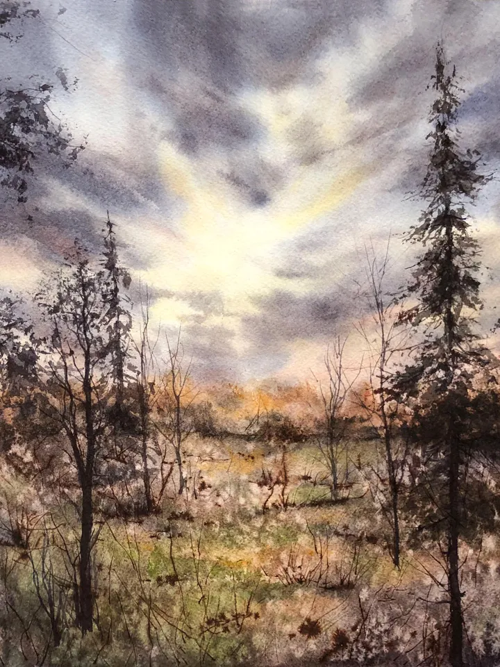 Landscape Original Watercolor Forest Painting Trees Landscape Nature Wall Art