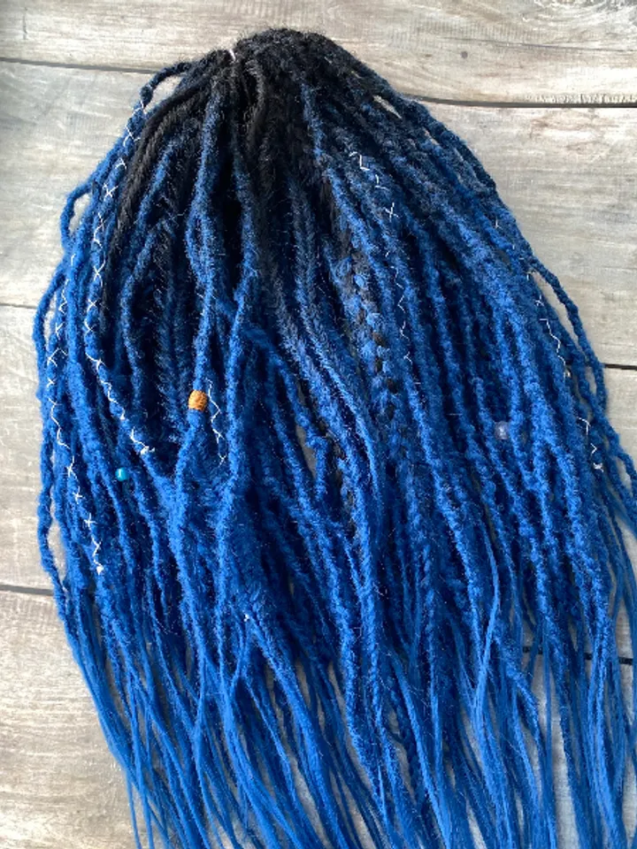Black to blue ombre synthetic Double ended dreadlocks, ready to ship