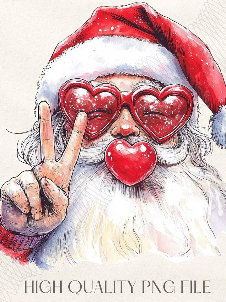 Retro Santa Christmas Blowing Bubble PNG, Vintage Merry Christmas PNG, Funny Santa With Sunglasses Xmas Holiday Sublimation Digital Download