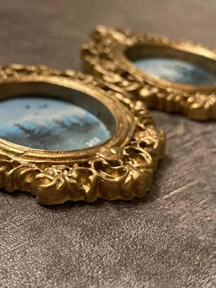 Forest Landscape Oil Painting Set of 2 Original In Vintage Style Frame Small Framed Oval Painting Art