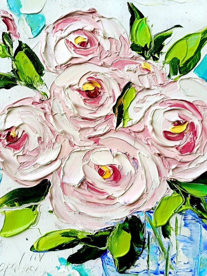 Peony Painting Original 8x8 Oil Impasto Boho Flower Miniature Floral Painting Abstract Floral Boho Shabby Chic Art Office Cottage Wall Art