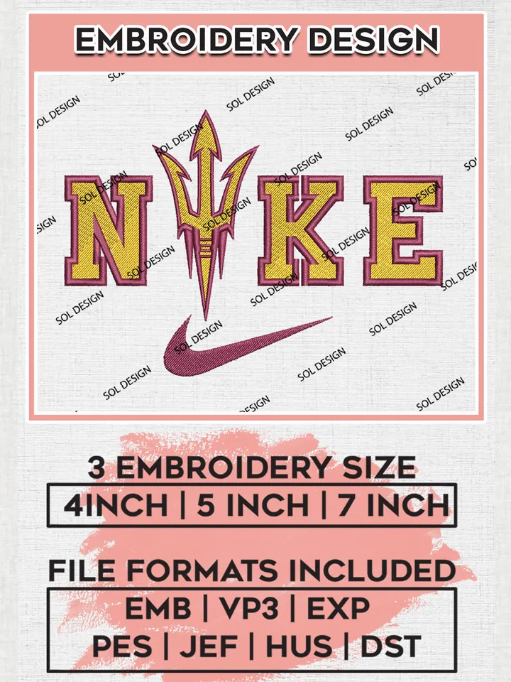 Nike Arizona State Sun Devils Machine Embroidery Design, NCAA Arizona State Sun Devils Embroidery Design Design files, NCAA Embroidery Designs, NCAA Machine Embroidery Designs, Digital Download