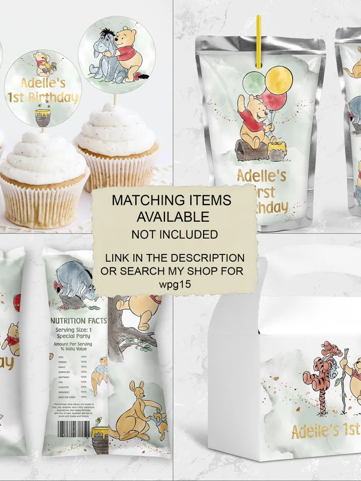 Juice Label Winnie the Pooh; Winnie the Pooh 1st Birthday; Printable Juice Label Winnie the Pooh Party Decoration Editable Winnie Pooh WPg15