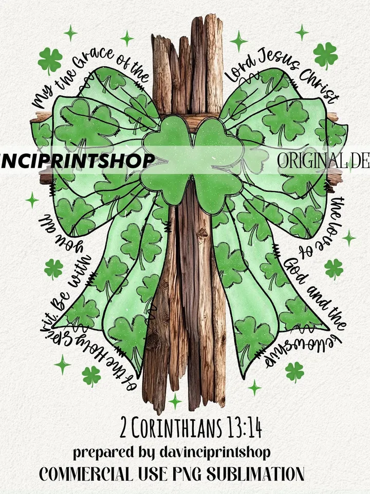 St. Patrick's Day png, Shamrock Holy Trinity - 2 Corinthians 13:14, St. Patrick's Coquette Bow png, St. Patrick's Day Bible Verse png files