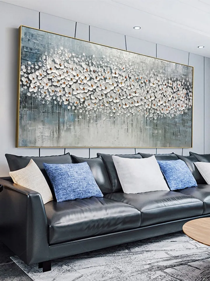 3D Oil Painting Flower On Canvas, Original White Cherry Flower,Large wall art, Palette Knife Painting, Textured Acrylic Painting, Home Decor
