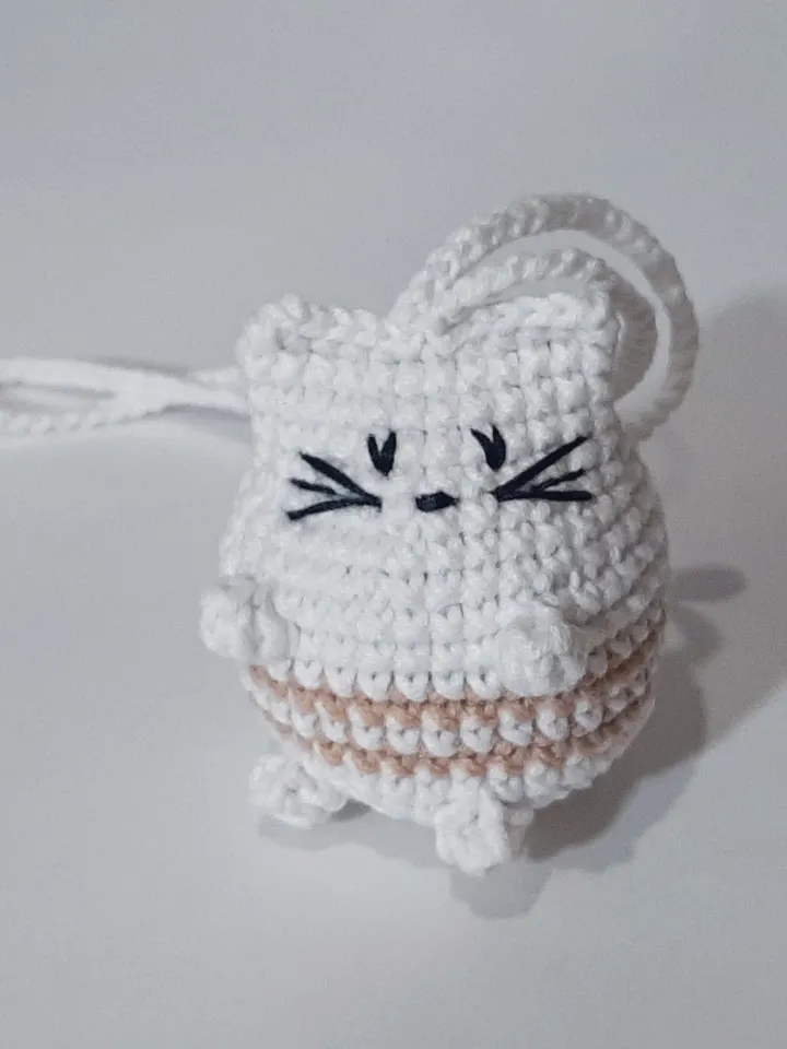 Crochet cat, car rear view mirror accessory, charm hanging decor cat lover best friend gift, keychain black cat