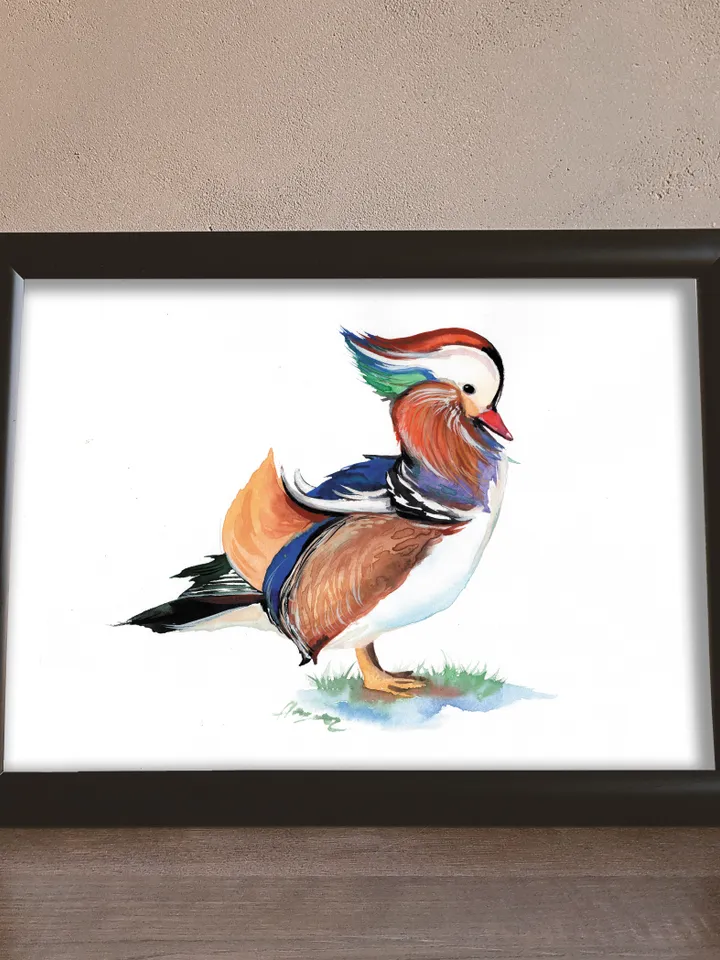 The Mandarin bird original watercolor, bird painting, wall decor, 8x11 in room art for bird lovers by Anne Gorywine