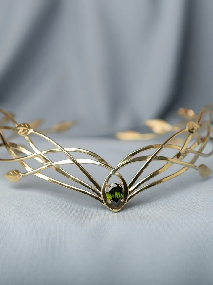 Tiara for wood nymph from branches and leaves Crown of Forest dryad Silver diadem, fantasy fairy elven Princess Palurien