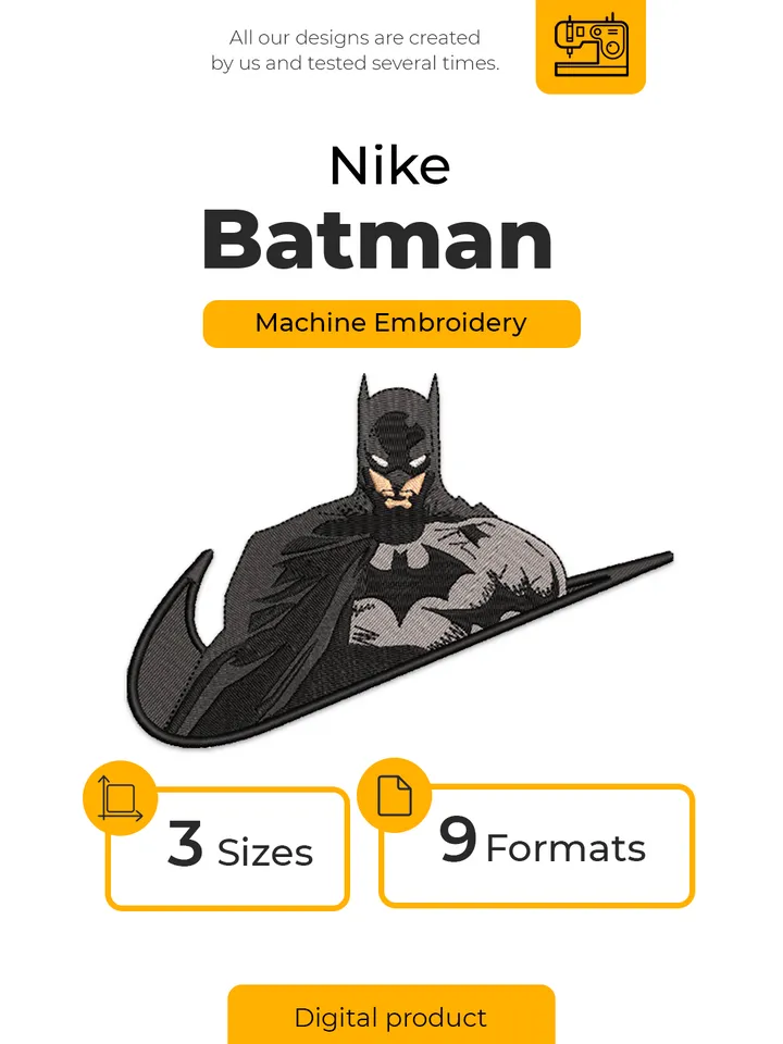 Batman Embroidery Design File/ Machine Design. Swoosh, Nike