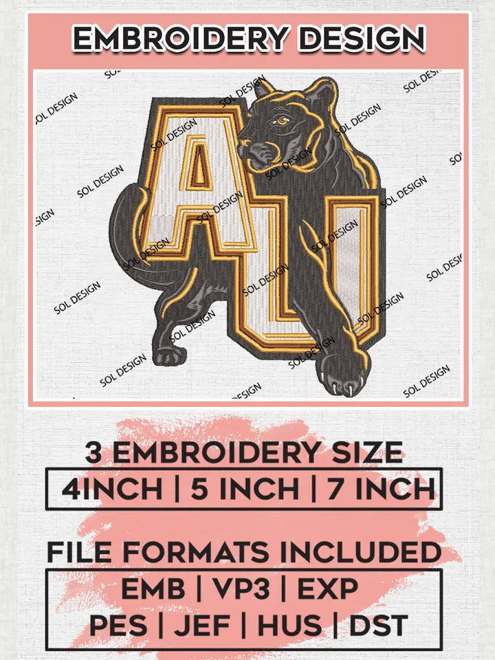 NCAA AU Panthers College Team Mascot Logo Embroidery Design Files, NCAA Adelphi Panthers Machine Embroidery, NCAA Teams, 3 sizes, NCAA Machine embroidery designs, Digital Download