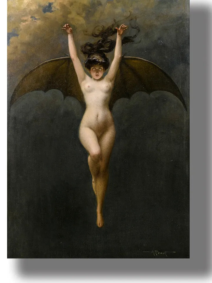 Demonic bat woman. A winged female vampire.