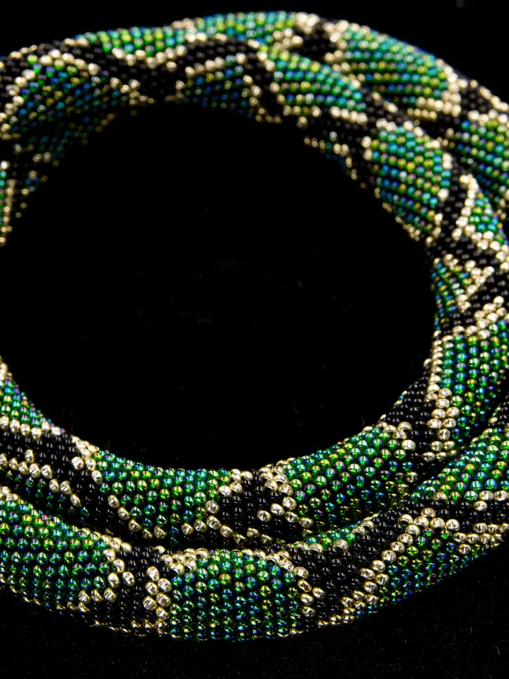 Green snake bead necklace, Extravagant necklace for woman, unusual witch handmade jewelry
