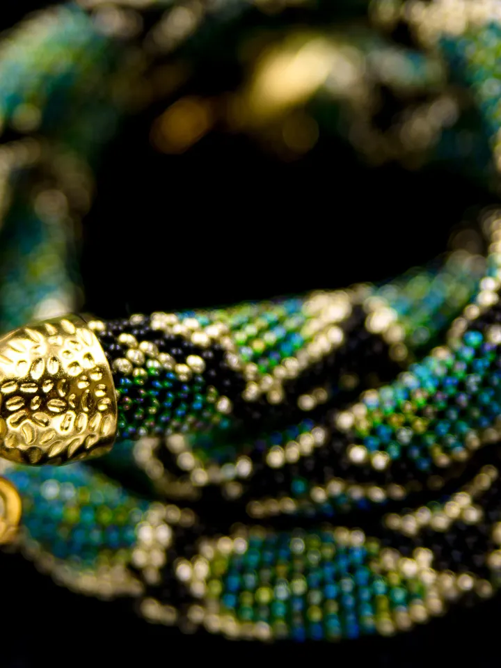Green snake bead necklace, Extravagant necklace for woman, unusual witch handmade jewelry