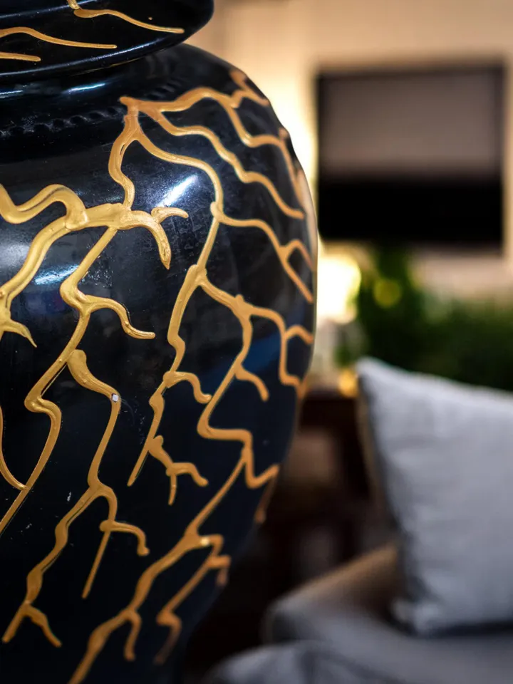 Handmade Large Jar with Lightning-Inspired Gold Accents | 45 cm Decorative Art Object, Home Decor