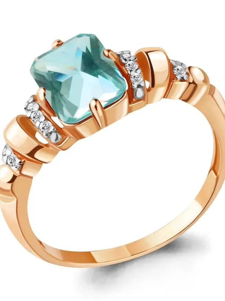Ring, silver 925, gold plated 585, with tourmaline and cubic zirconia