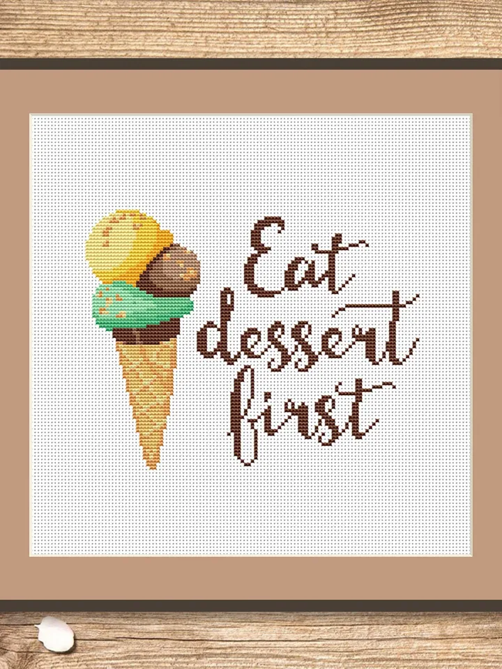Set of 2 Ice Cream Cross Stitch Pattern, Kitchen Cross Stitch, Embroidery Ice Cream, Dessert Cross Stitch, Modern Cross Stitch #kt025