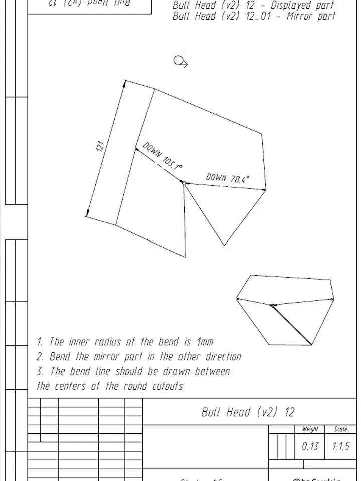 Welding Project Plans Drawings Bull Head (v2) (DXF, PDF)