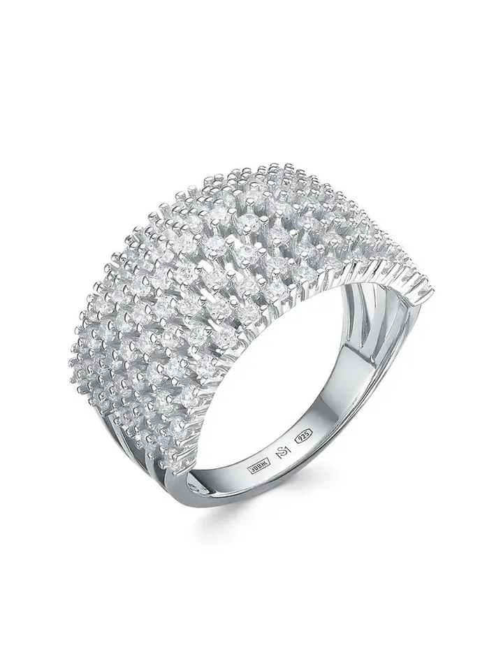 Silver 925 ring for women, wide, voluminous, with cubic zirconia