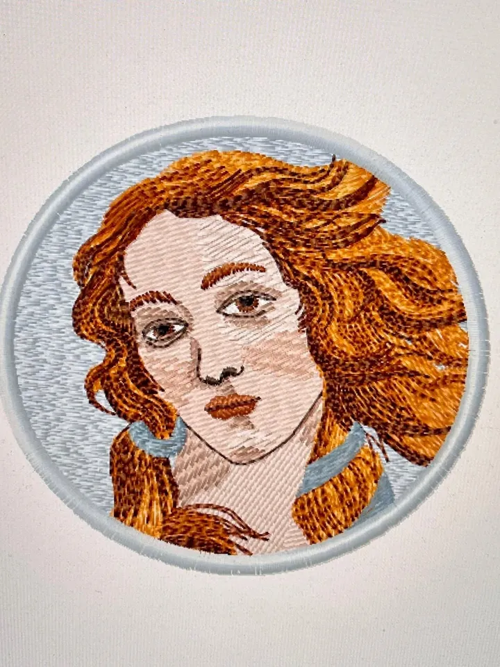 Venus miniature machine embroidery design based on a fragment of Botticelli's painting The Birth of Venus Machine embroidery pattern