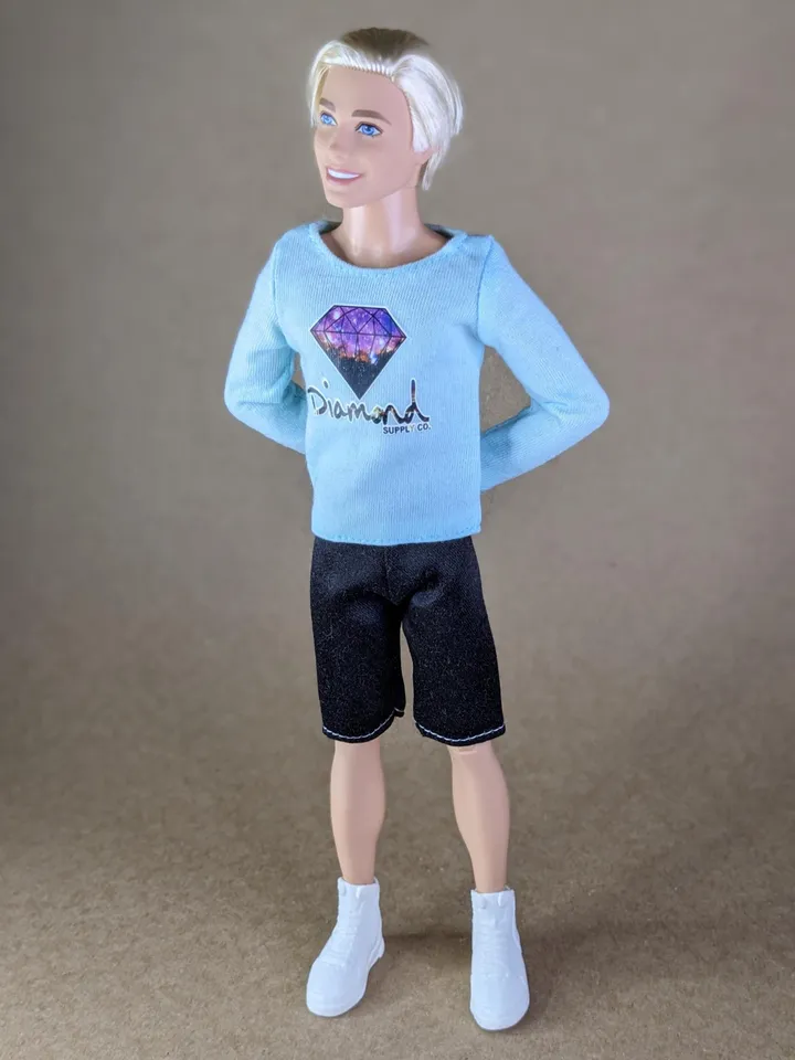 Blue printed long-sleeve T-shirt for 12-inch fashion male dolls